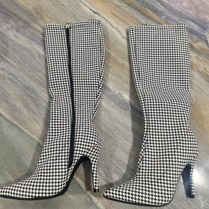 Houndstooth Knee-High Boots